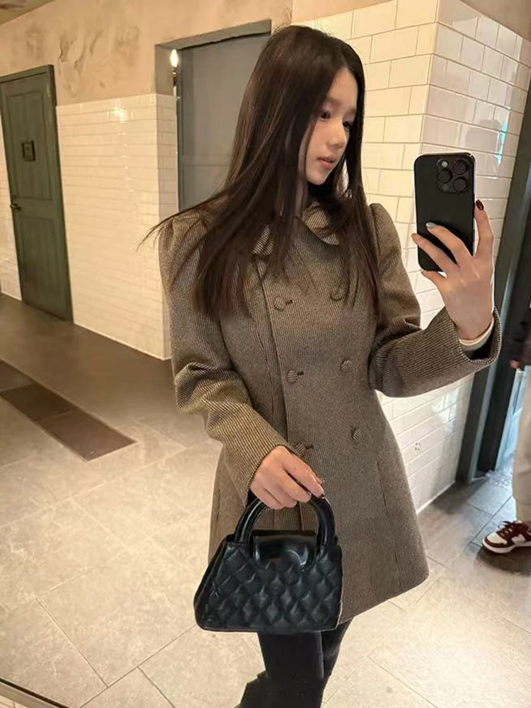 

Костюм из искусственной шерсти, пальто, женские зимние толстые теплые двубортные повседневные куртки Y2K, корейская уличная одежда с лацканами, универсальная женская верхняя одежда