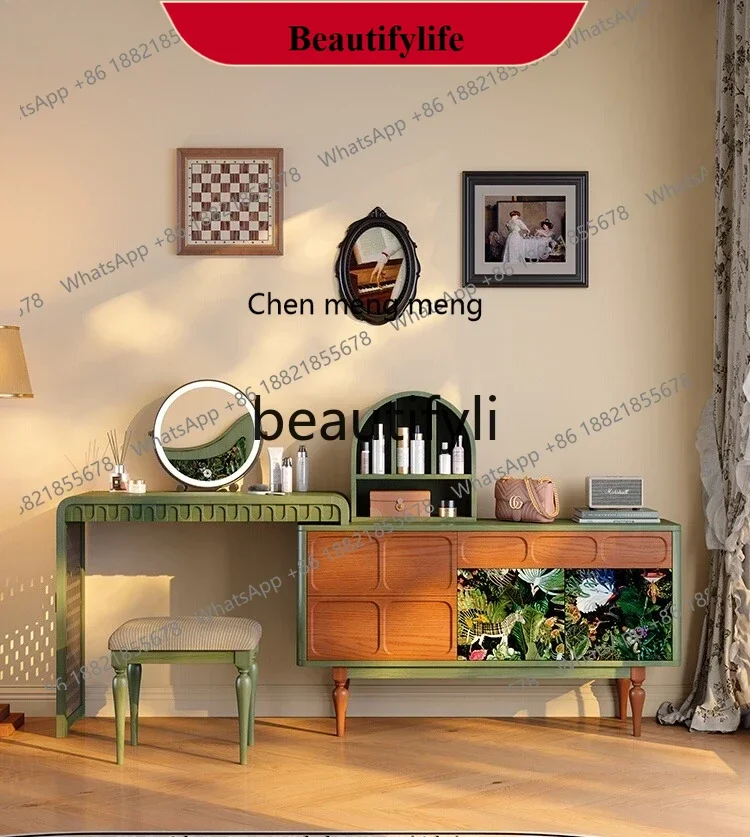 

D178 French retro bedroom solid wood chest integrated retractable dresser simple storage cabinet