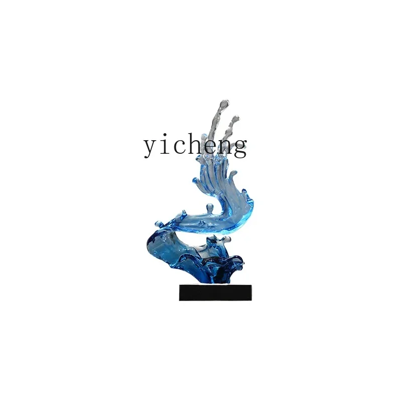 B1 imitation glazed transparent blue splash wave abstract sculpture living room cabinet next to the entrance ornament home decor