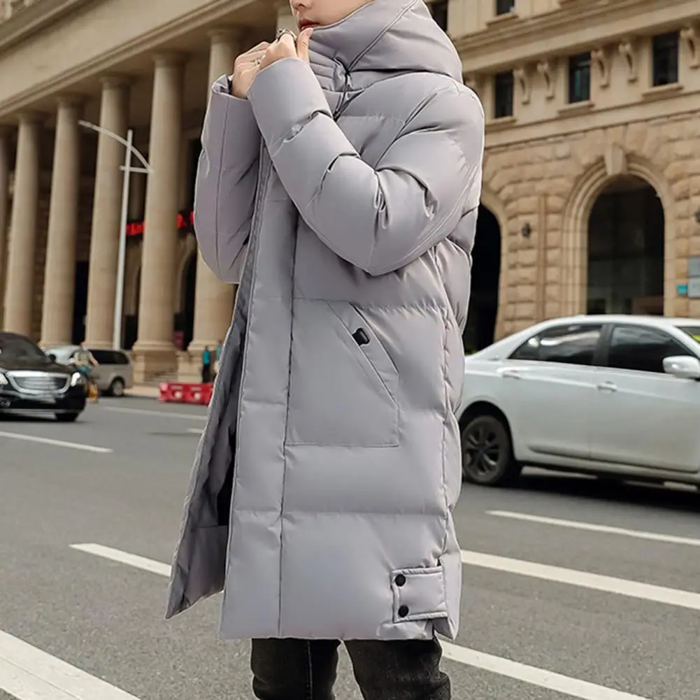 2024 Men Down Coat Hooded Thickened Padded Cardigan Keep Warm Midi Length Men Winter Coat Zip Up Plus Size Men Long Overcoat