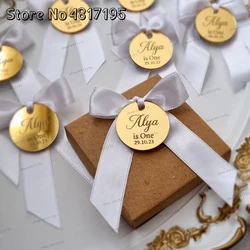 20/50/100Pcs Personalized Engraved Gold Mirror Acrylic Wedding Name Tag Bottle Label Custom Party Baby Shower Boutique Box Decor
