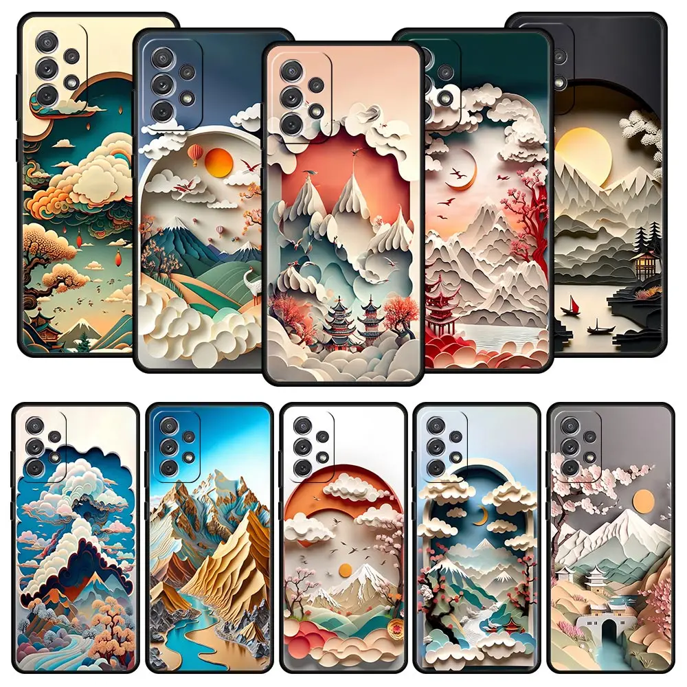 Case For Samsung A17 A15 A13 A51 A71 A41 A31 A07 A05S A35 A55 A23 A25 A33 A53 A73 A57 A37 5G Cover Relief Mountain Water Art