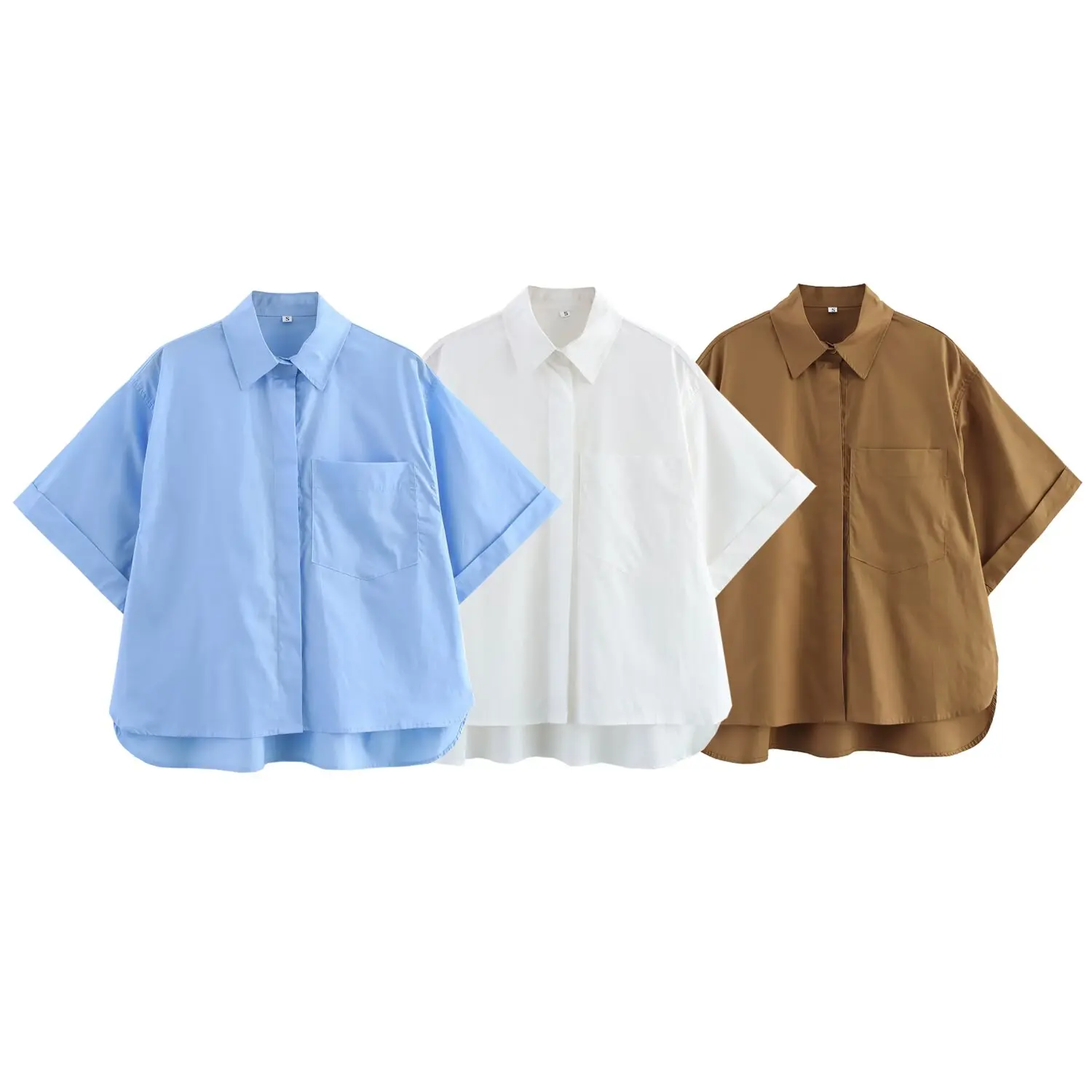 

Taop&Za women's clothing 2025 summer new fashion casual short-sleeved lapel loose pocket poplin shirt 4764025