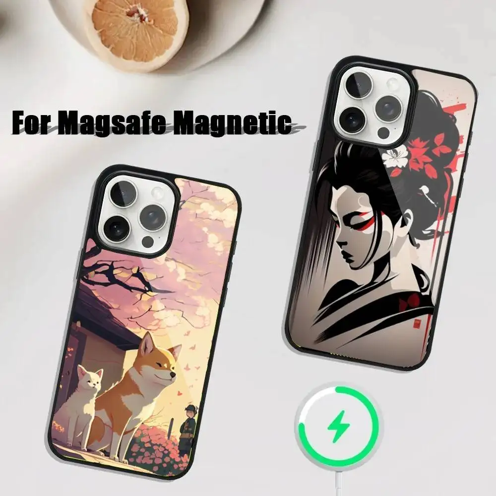 

Japanese Style Art Phone Case For iPhone 16,15,14,13,12,11,Plus,Pro,Max Mini Magsafe Magnetic Wireless Charging