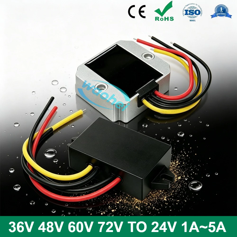30-90V 36V 48V 60V 72V to 24V 1A-5A 120W DC DC Buck Converter 24Volt Step-down Voltage Regulator Transformer Car Power Supply CE