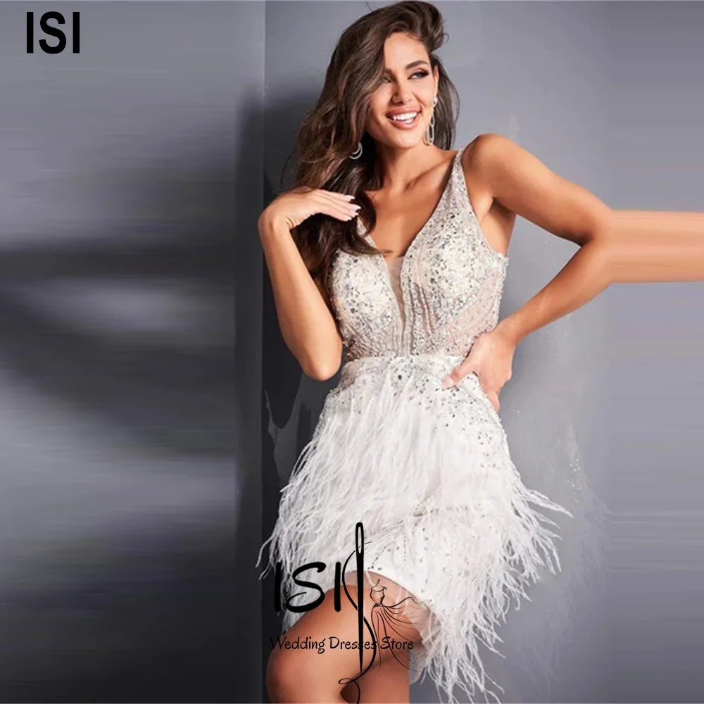 ISI Maßgeschneidertes Abendkleid für Damen Sexy Trägerloses Pailletten-Federkleid Partykleid Cocktailkleid Vestidos De Fiesta ﻿