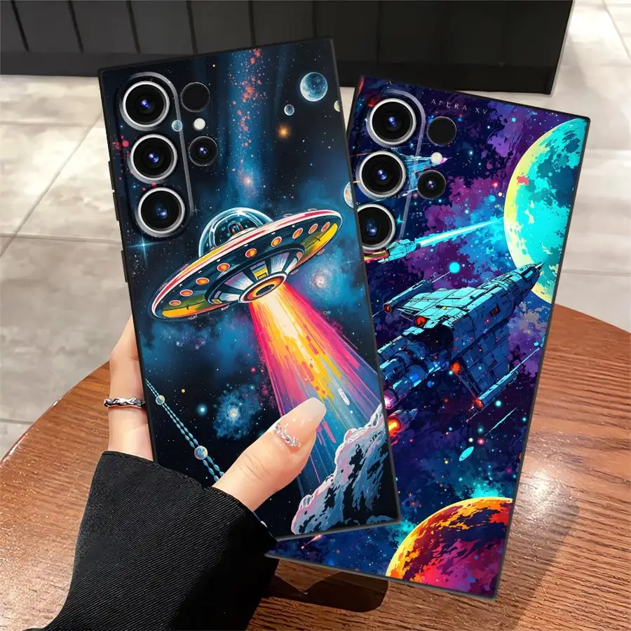 Cartoon Retro Spaceship Funda Phone Cover Case for Samsung Galaxy S10 S9 S25 Ultra S24 Plus S21 FE Note 20 Ultra 8 9 10 S23 S26
