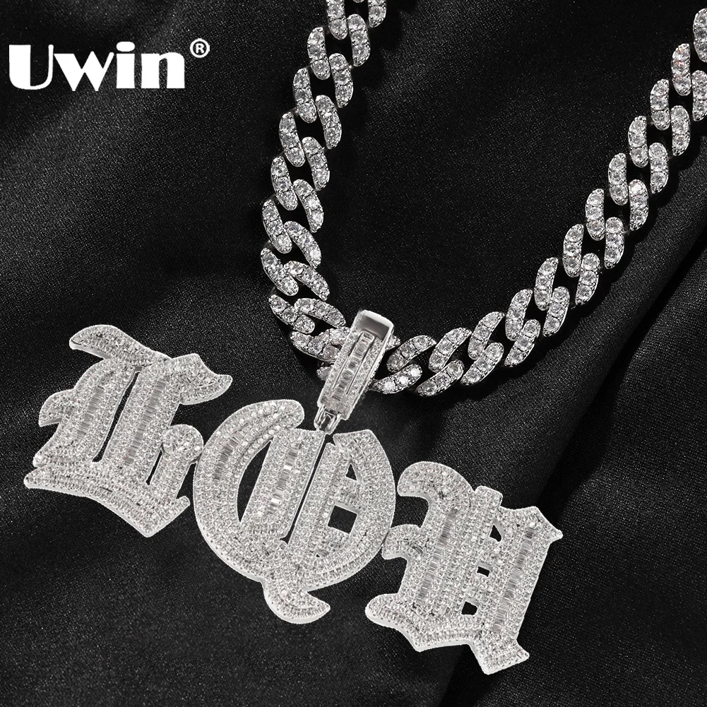 

UWIN Custom Old English Latin Alphabet Pendant Iced Out Cubic Zirconia Charms Personalized Fashion Hip Hop Jewelry for Gift