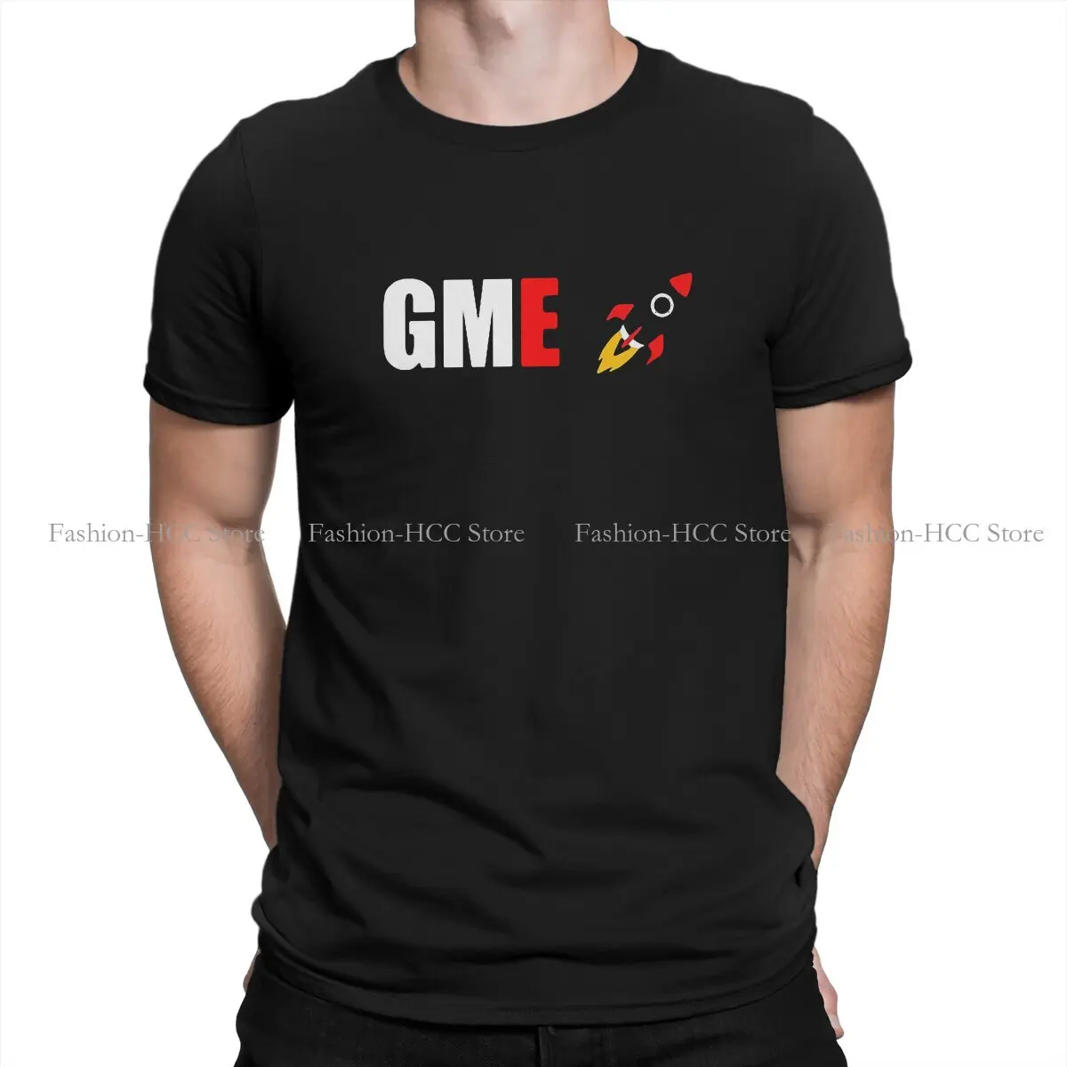 GME To The Moon Rocket Hipster Polyester TShirts Wallstreetbats Gamestop Stonks Men Graphic Tops T Shirt Round Neck