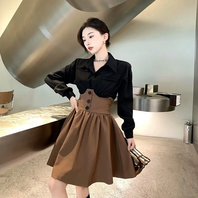 2026 Autumn and Winter Hong Kong Style Pleated Skirt Set Women's Retro Chic High-end Foreign Style Shirt Skirt Two-piece Set