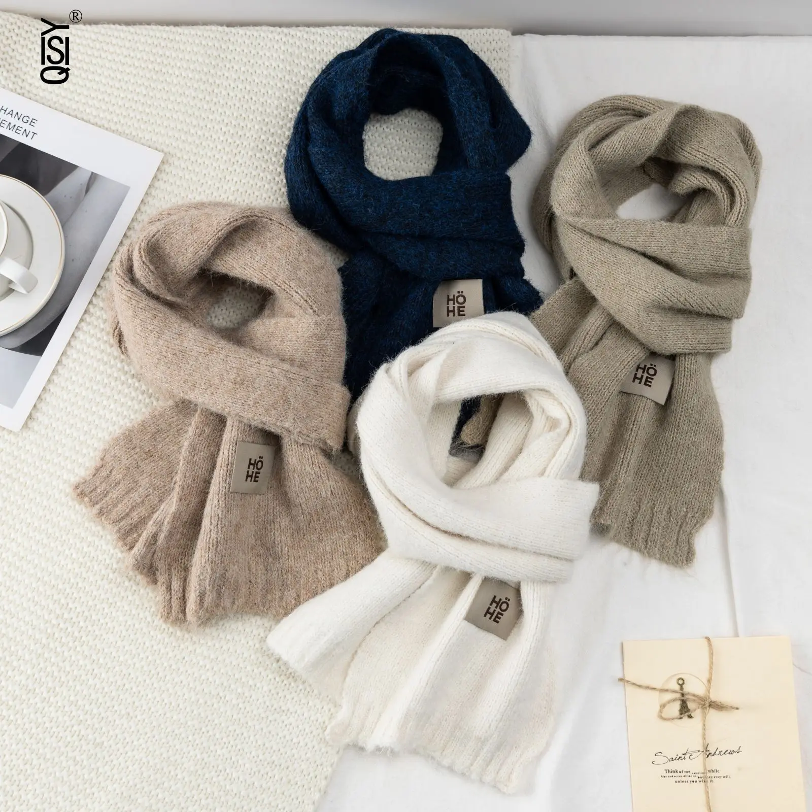 

Однотонный вязаный шерстяной шарф, универсальный и высококачественный теплый шарф для женщин на зиму