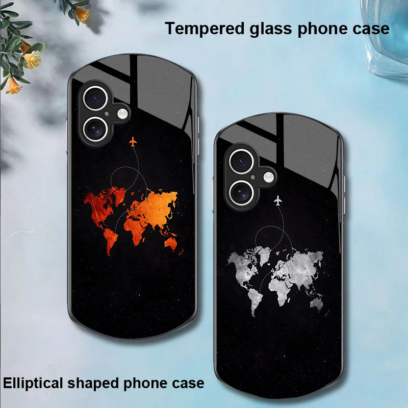 

High Compass Black For Apple IPhone 16 11 13 15 14 Pro Max 12 Mini 7 8 Plus XR X XS Elliptical Shaped Tempered Glass Phone Case