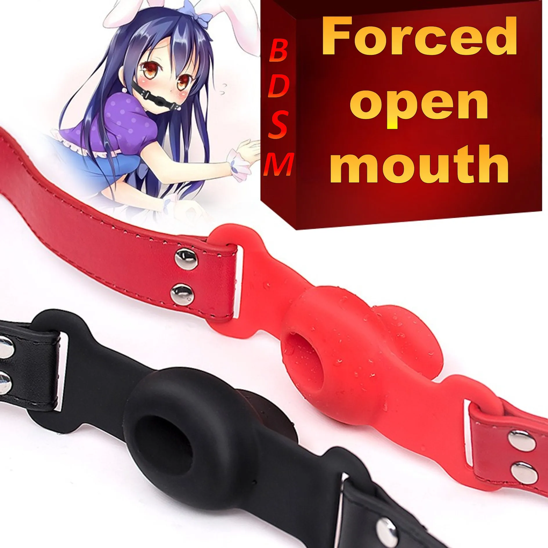 BDSM Fun Silicone Mouth Gag Hollow design with saliva flowing leather mouthpiece ball SM Punish Forced Mouth Opening