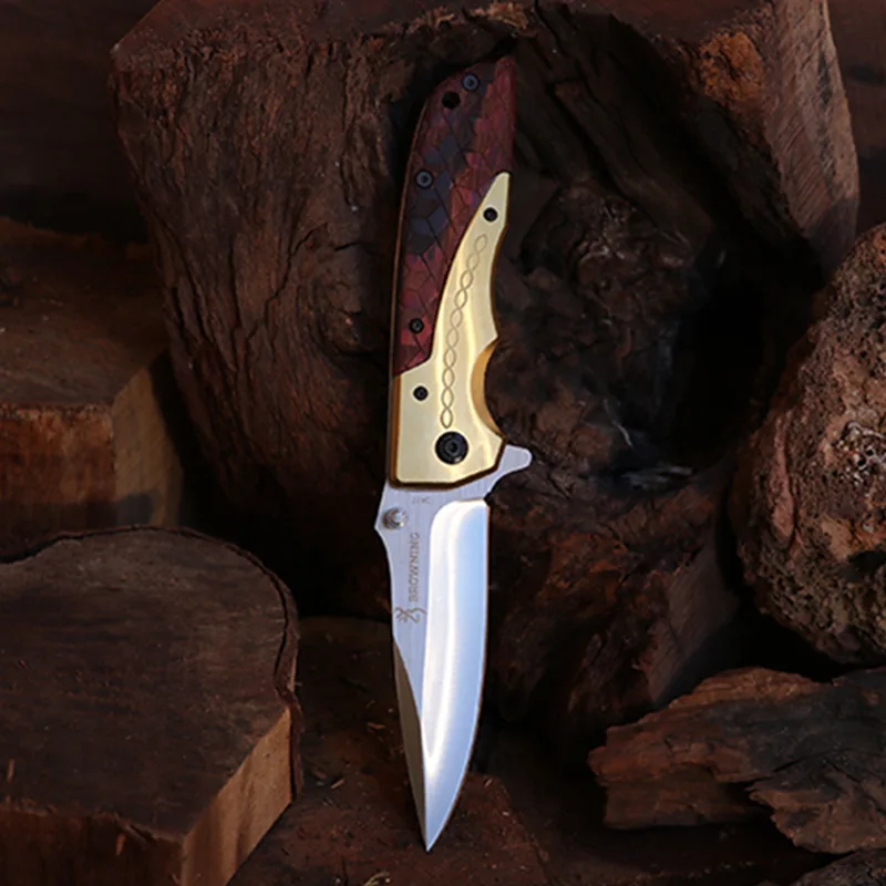 في الهواء الطلق صلابة عالية سكين صغير ، المحمولة ، الدفاع عن النفس ، حاد ، للطي ، رئيس النحاس ، لطخة ، الخشب ، العسكرية الصغيرة