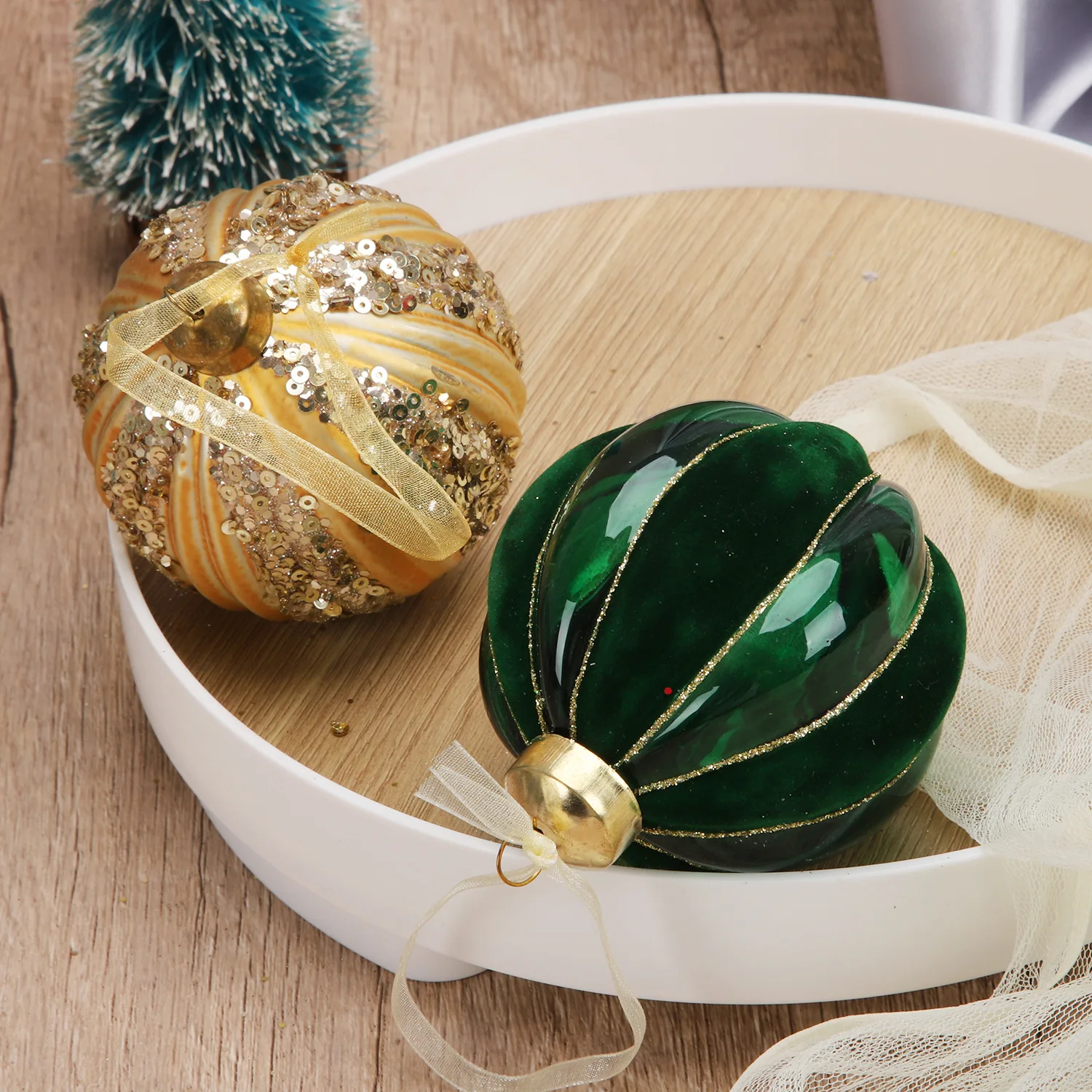 

Striped Flocking Green Glass Ball, Christmas Ornaments, New Year Ornaments, Xmas Tree Decoration, Adornos, 2022, 4Pcs