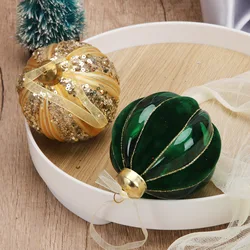Striped Flocking Green Glass Ball, Christmas Ornaments, New Year Ornaments, Xmas Tree Decoration, Adornos, 2025, 4Pcs