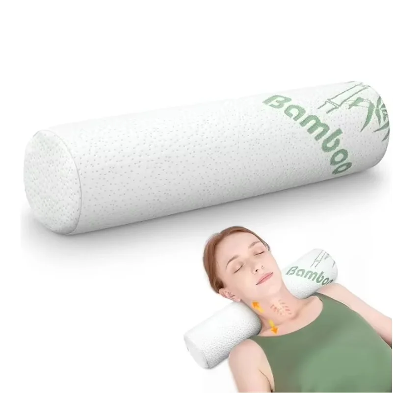 Memory Foam Roll Pillow for Knee/Leg/Neck, Full Moon Bolster/Round Cylinder Pillow for Sleeping, Neck Pain Relief