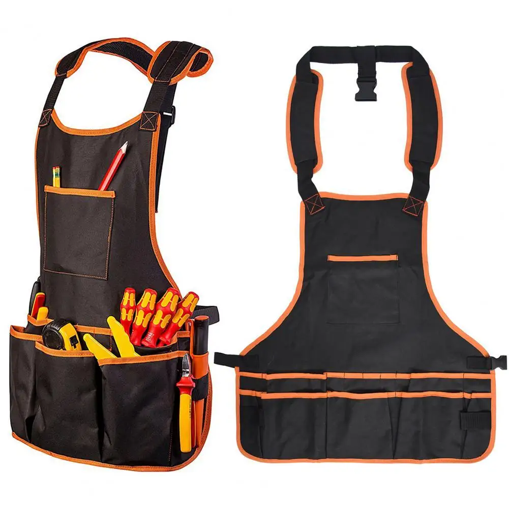 Adjustable Cross-Back Straps Kitchen Apron Oxford Cloth Multi Pockets Protective Tool Apron for Woodworking 