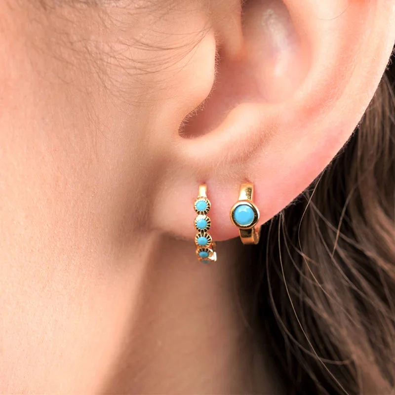 Petites boucles d'oreilles coréennes en acier inoxydable Turquoise pour femmes, cercle rond Huggie Punk unisexe Rock, bijoux de perçage