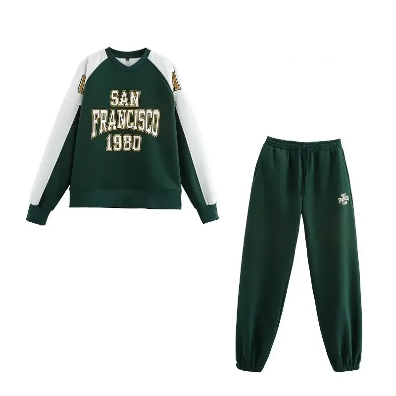 

TRAFZR Women's Set Two Pieces Women's Autumn Suit Sweat Suit Sets Letter Print Long Sleeve Sets Preppy Style Y2k Outfit Set
