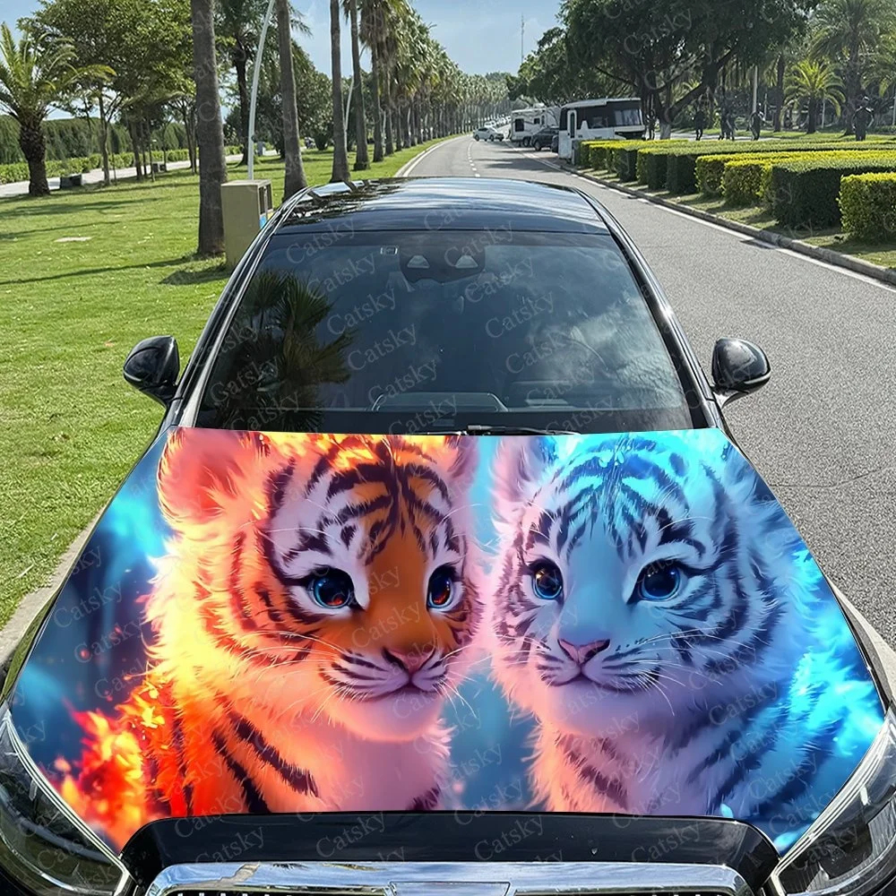 Baby Tiger Ice-warm Car Hood Sticker PVC Self Waterproof Stick, Striking Auto Exterior Accessories Decor Protect Gift for Lover
