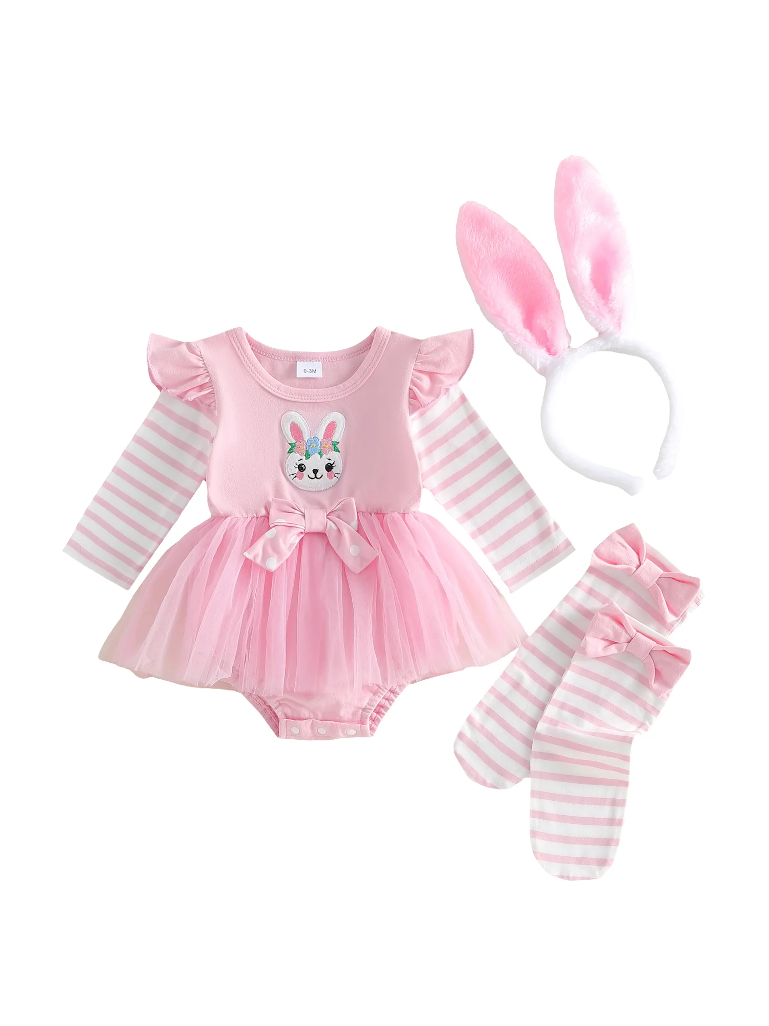 

Очаровательный комплект одежды для маленьких девочек на Пасху: комбинезон с длинными рукавами, тюлевой юбкой, носочками и повязкой на голову с ушками кролика - одежда для новорожденных