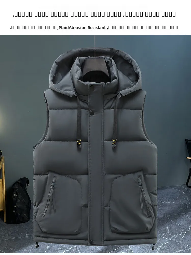 

Мужской повседневный утепленный хлопковый жилет на осень-зиму, модный жилет-пальто без рукавов со съемным капюшоном, рабочая одежда, пошив на заказ, приталенный крой, поли...