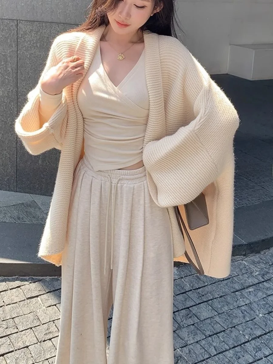 

Свободный длинный вязаный открытый кардиган све, женская верхняя одежда, осень-зима, новый свитер с высоким воротником Lazy Faion Jaet