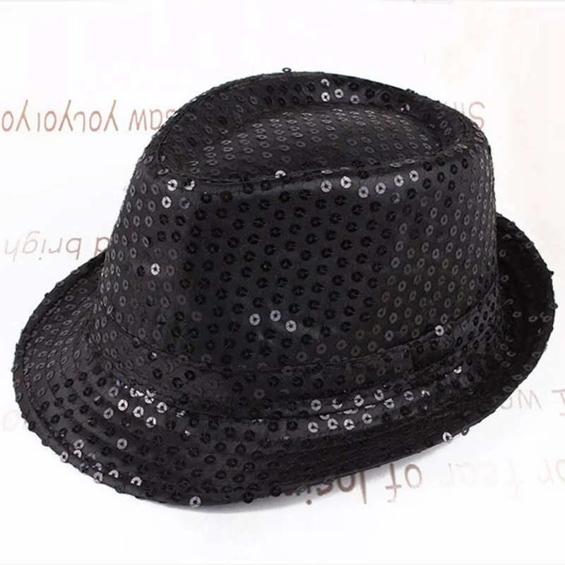 Unisex Hip Hop Jazz Hat Party Stage Dance Sequins Show Glitter Cowboy Caps Performance Costume Shiny Beading Clown Magician Hat