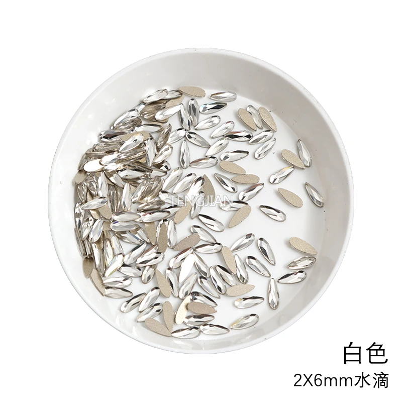 Mini 2X6MM Shiny Drop Shape Flat Back Nail Art Rhinestone 12 Color Glass Stone DIY Manicure Decorations Diamond 100Pcs