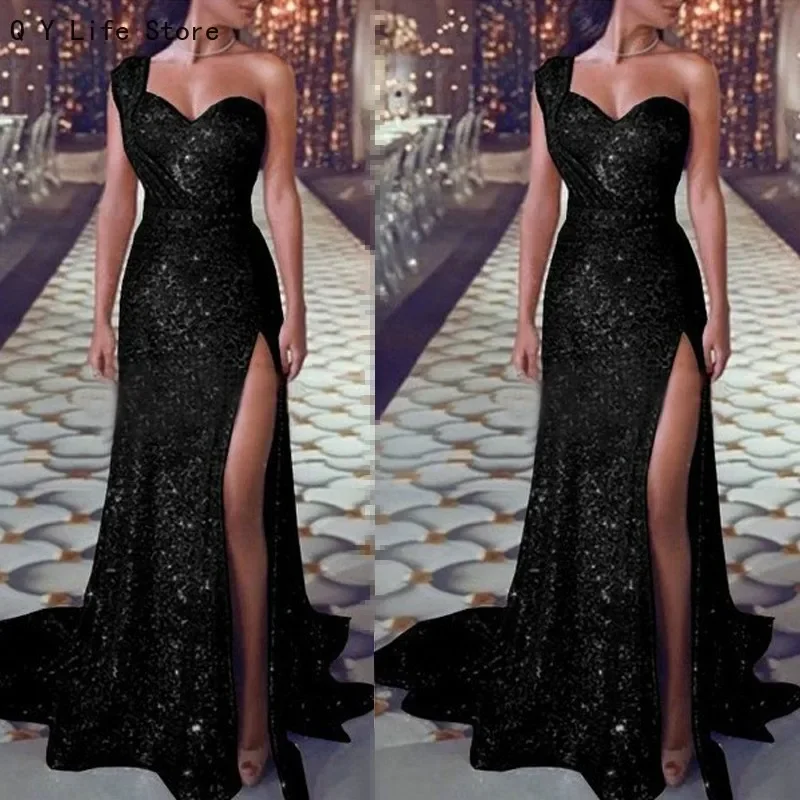 2024 Summer Halter Neck Dress Banquet Temperament Birthday Dress Sexy One Shoulder Gilded Long Evening Dress Women