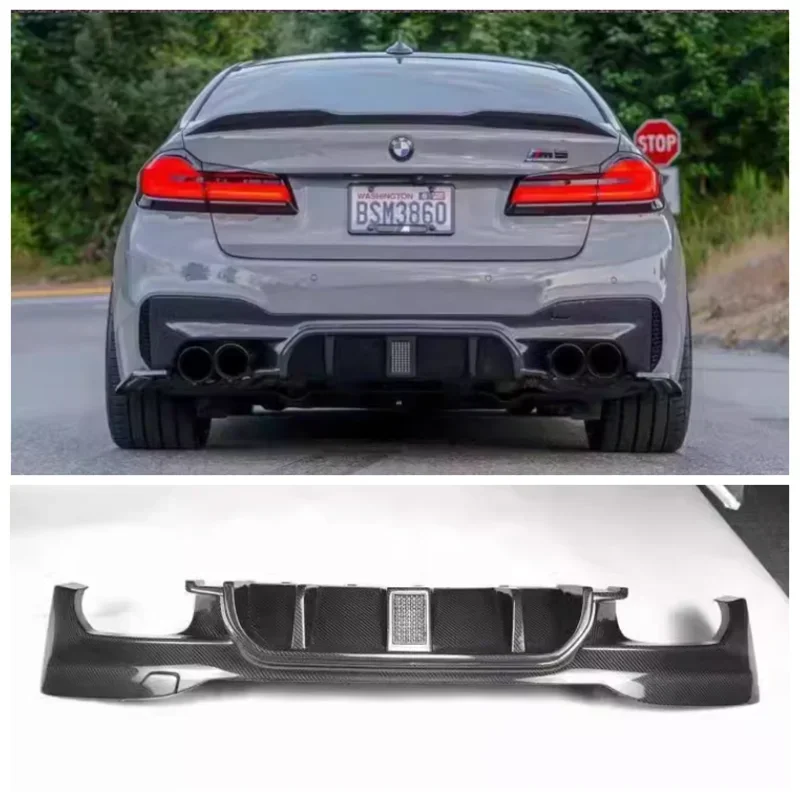 For BMW 5 Series G30 G38 M5 F90 2018-2022（With Lamp）High Quality Carbon Fiber Trunk Bumper Rear Diffuser Spoiler Exhaust Cover