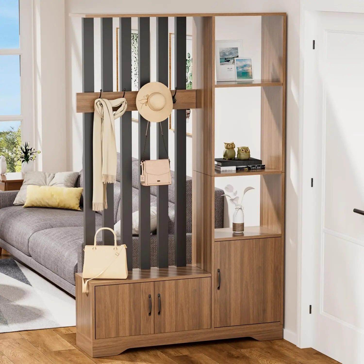 Room Divider with Shelves, Floor to Ceiling Wall Partition Divider, Freestanding Room Dividers Screen with Coat, Customized
