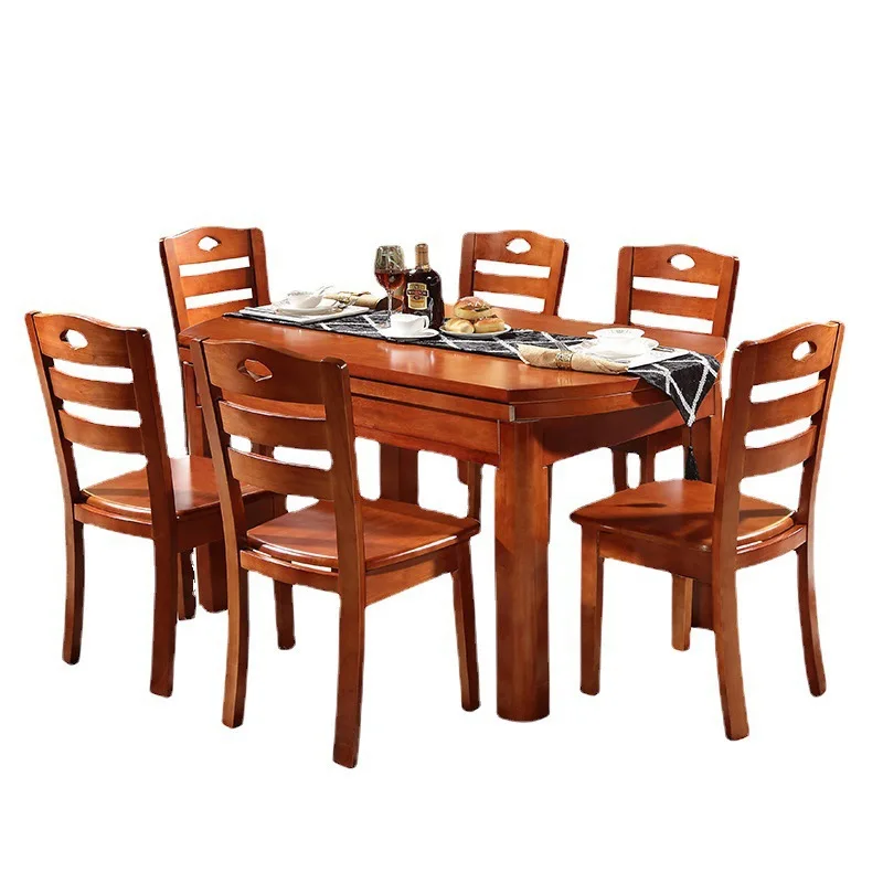 

Solid wood Chinese style, rubber wood household, retractable and foldable dining table and chair combination