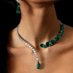 Gorgeous Green Open Necklace Chain Women Collar Accessories Vintage Teardrop Pendant Crystal Bridal Necklace Jewelry Gift
