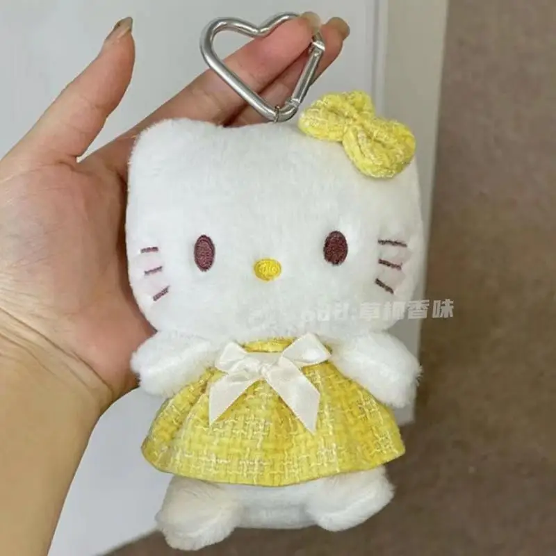 Ins Light Yellow Hello Kitty Plush Pendant Doll Cute Cartoon Car Decoration Keychain Anime Toys for Children Baby Birthday Gifts