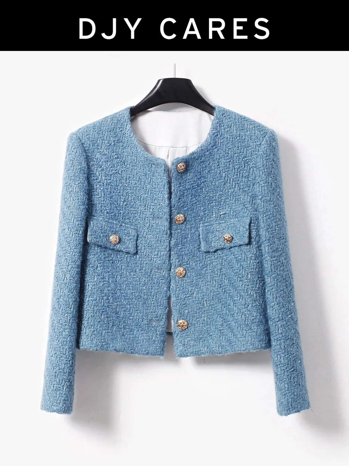 

New Coarse tweed twill blue coat, heavy-duty top