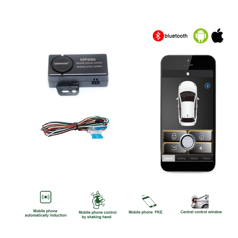 PKE Smart Key Car Alarm System With Remote central locking Start Stop Push Button Passive Keyless Entry MP686