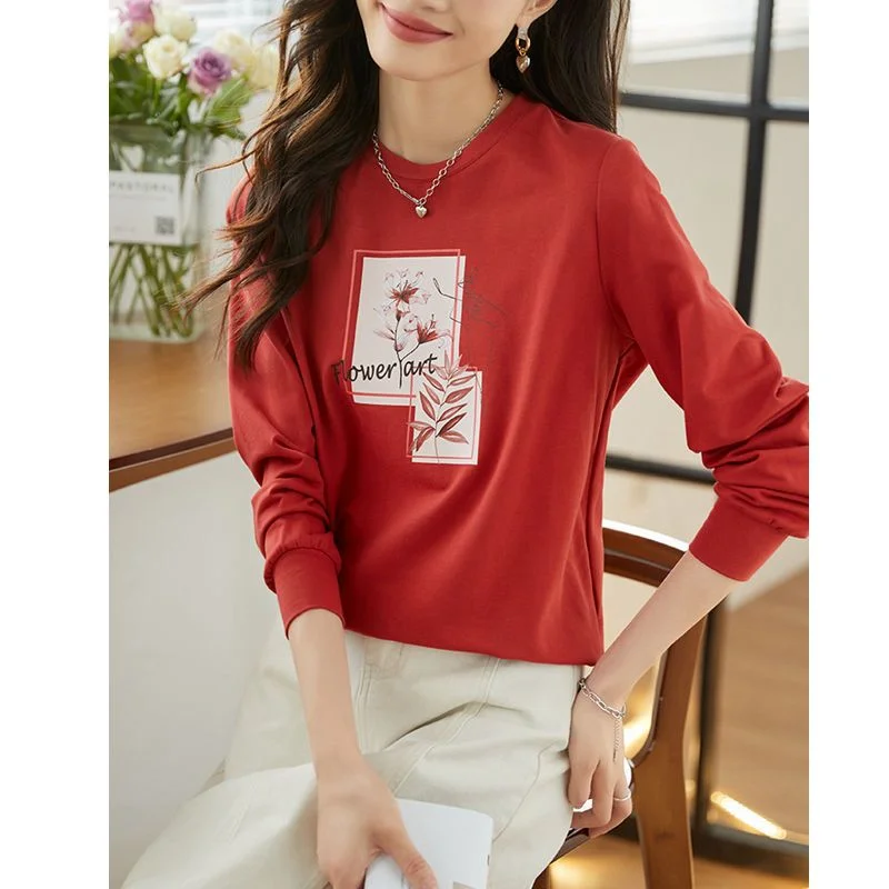 

Женская весенне-осенняя новая модная свободная футболка с круглым вырезом и длинными рукавами с принтом, топ