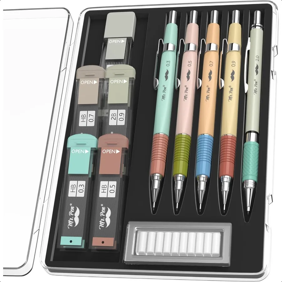 

Mechanical Pencil Set 5 Sizes 0.3 0.5 0.7 0.9 2mm Anti Skidding Grip Cute Mechanical Pencils Sketching Pencils Aesthetic Mechan
