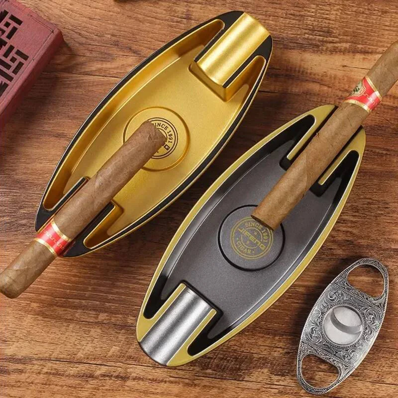 

Jifeng Cigar Ashtrays Luxury Cigar Accessories Melamine Resin Portable Lightweight Ash Tray with 2 Slots for Cigar Smoking