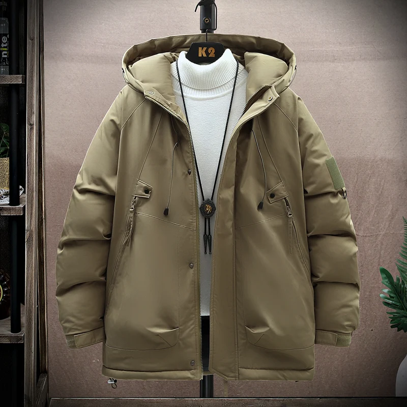 Chaqueta acolchada de algodón con capucha para hombre, parka gruesa y cálida con Bolsillo grande para exteriores, cortavientos de Color sólido, moda de invierno