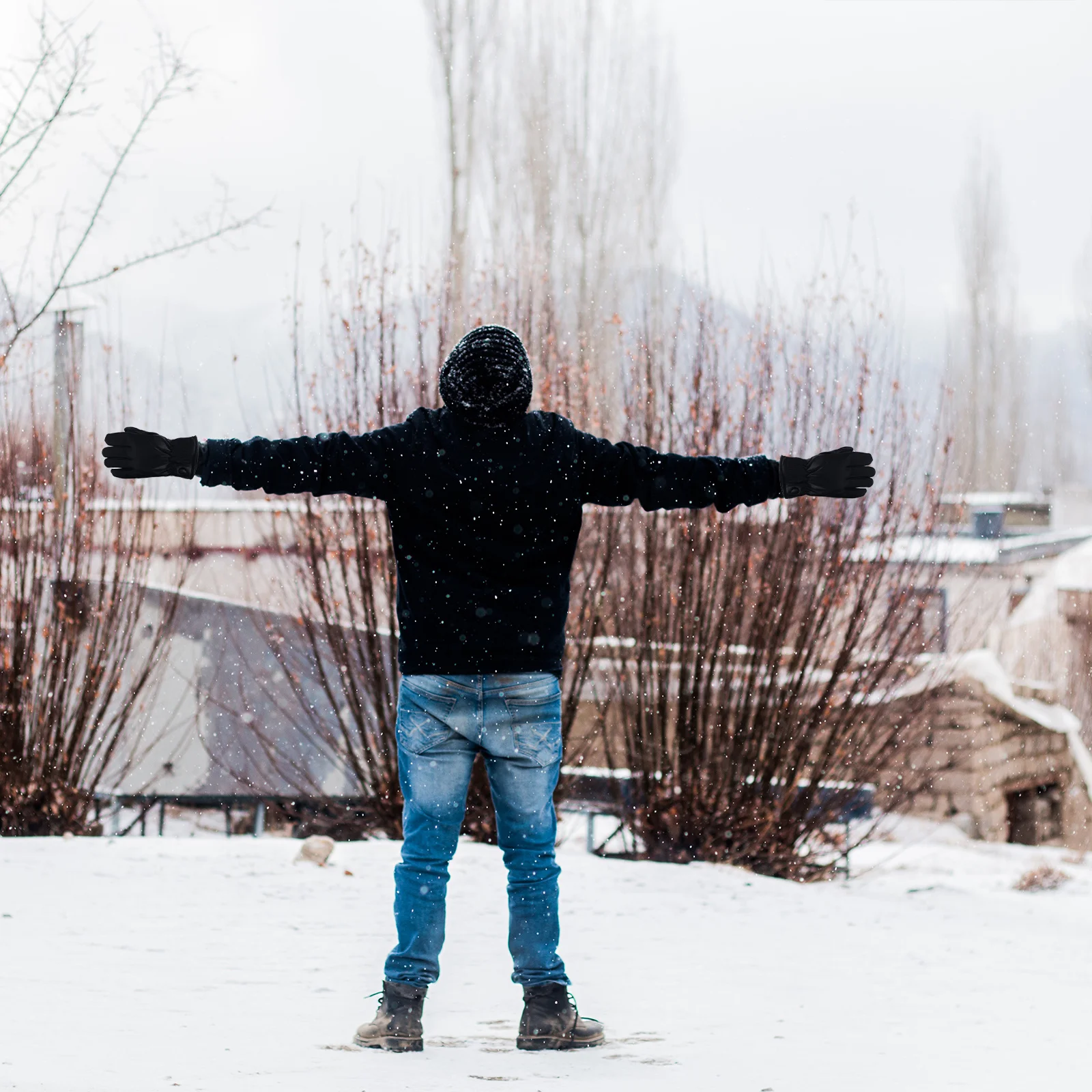 

Anti-Static Winter PU Gloves Thick Warm Black Ski Mountain Climbing Hiking Hands Protection Outdoor Winter PU Gloves