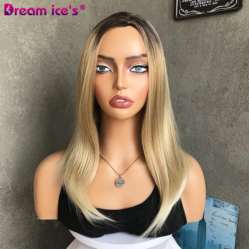 18Inch Mixed Blond  Medium Straight  Wave Hair Synthetic Wig Fiber High Temperature Silk Hair Fashion  Women\'s Daily Wear Wigs