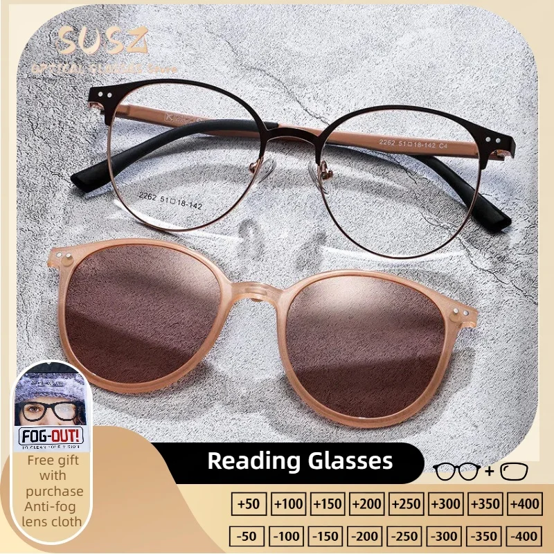 

SUSZ Casual Style Round Magnet Clip Polarized Sunglasses Women Optical Anti Blue Ray Myopia Progressive Prescription Eyeglasses