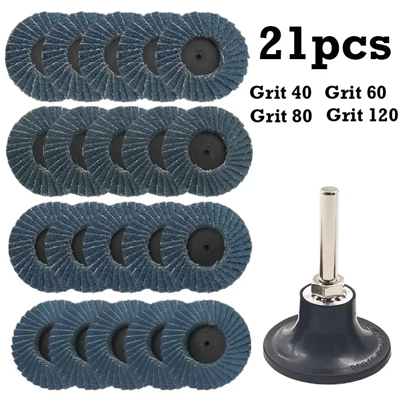 21pcs 2 Inch Flat Flap Discs Roll Lock Grinding Sandpaper Wheels With 1/4 inch Holder Angle Grinder Rust Removal Polishing Wheel