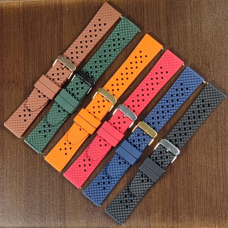 Cinturino per orologio in gomma Tropic FKM a nido d'ape di alta qualità 20mm 22mm Cinturini per orologi in gomma fluorurata FKM traspirante a sgancio rapido