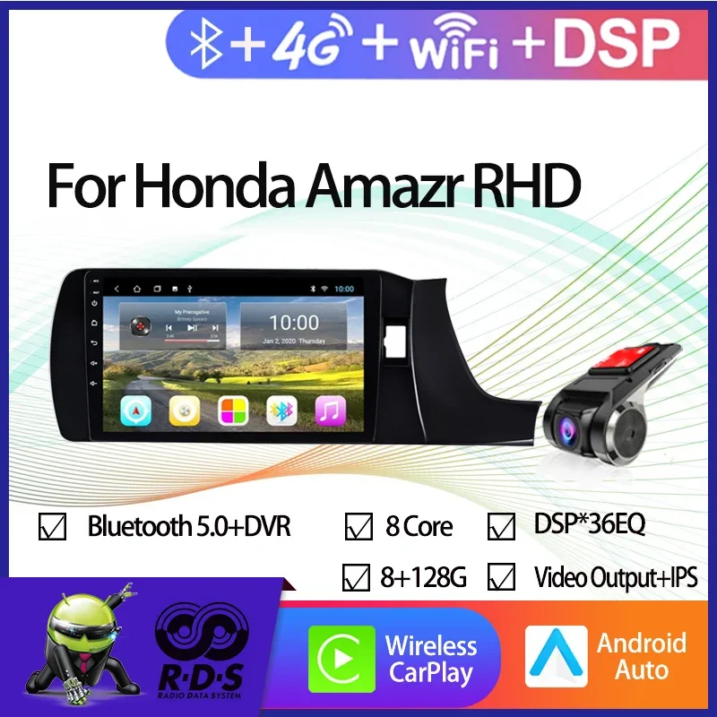 4G+32G Android 11 Car GPS Navigation For Honda Amazr Right Driving Car Radio Stereo With Bluetooth WiFi Mirror Link