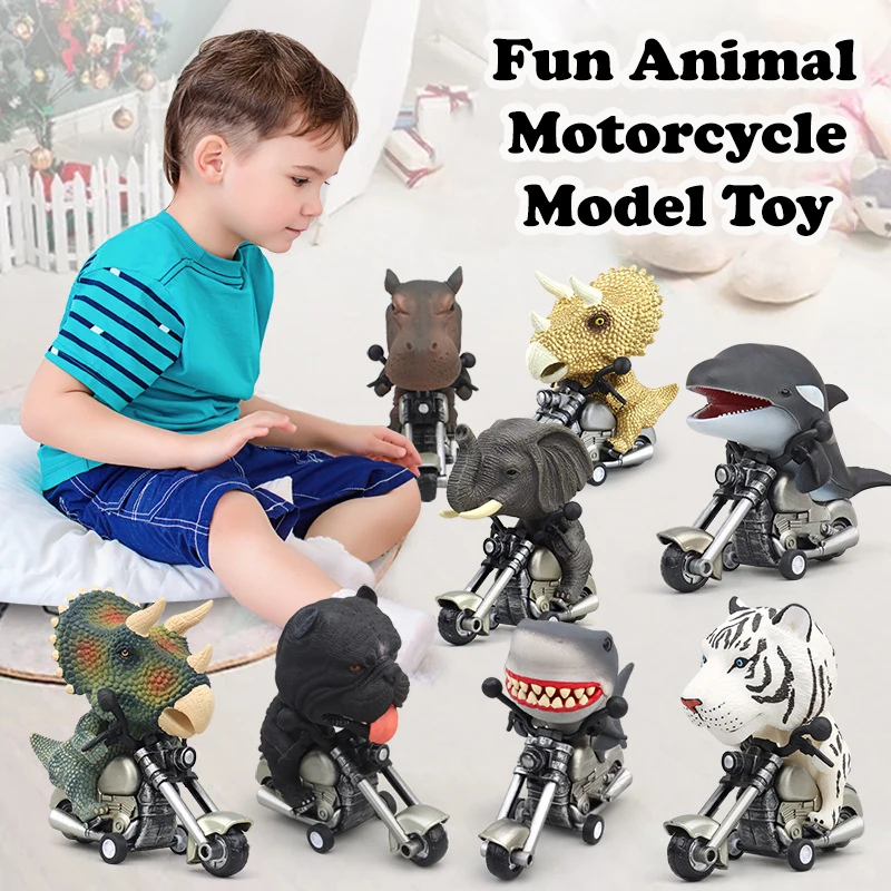 Creative Simulation Dinosaur Wild Animal Riding Motorbike Model Toys Children's Fun Educational Toy Boys Holiday Birthday Gift