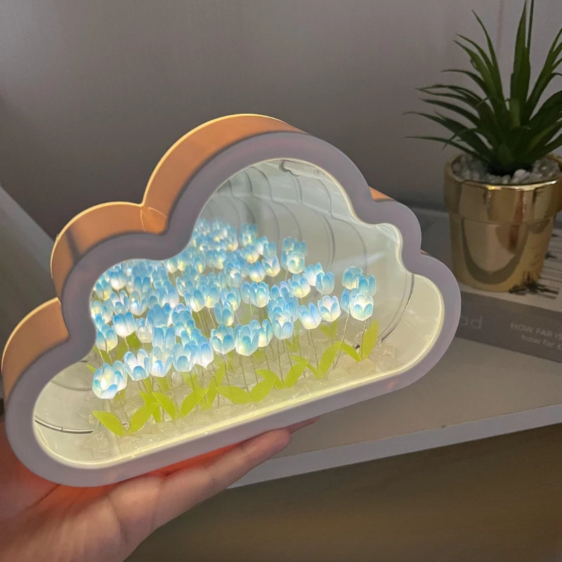 Veilleuse Tulipe Nuage Mer de Fleurs DIY, Lumière Créative, Lumière Transparente, Cadeau Amoureux QFête i, Décoration de Bureau